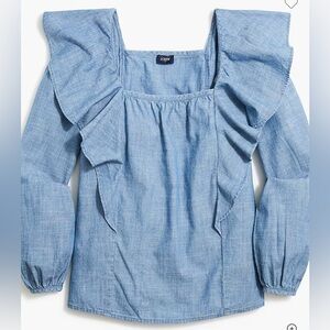 J. Crew Chambray Square neck Ruffle Top